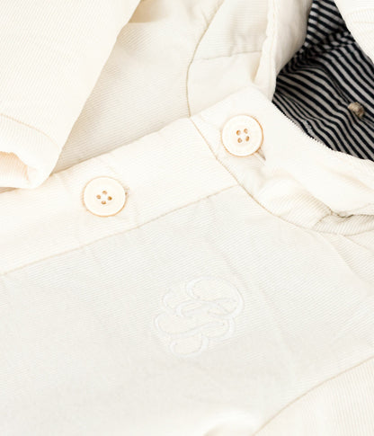 Veste bébé ouatinée en velours brodé et doublure milleraies