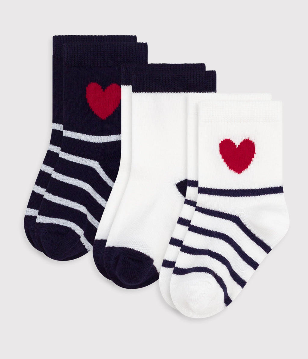 3 paires de chaussettes bébé en coton rayures et cœurs – F1