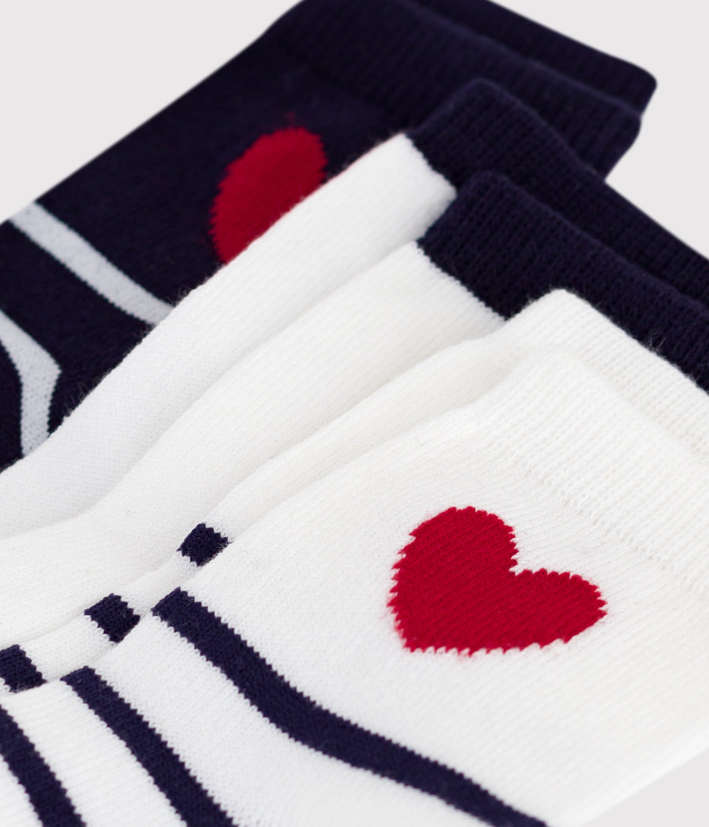 3 paires de chaussettes bébé en coton rayures et cœurs – Z1