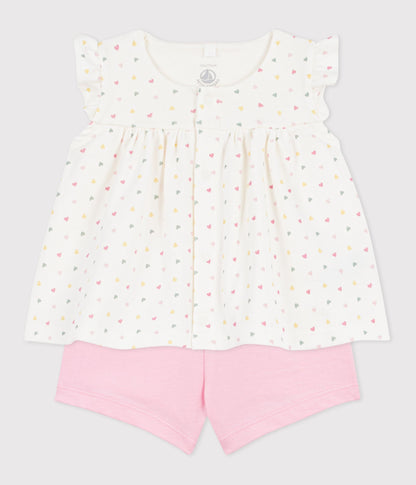 Ensemble 2 pièces bébé en coton imprimé mini cœurs – F2