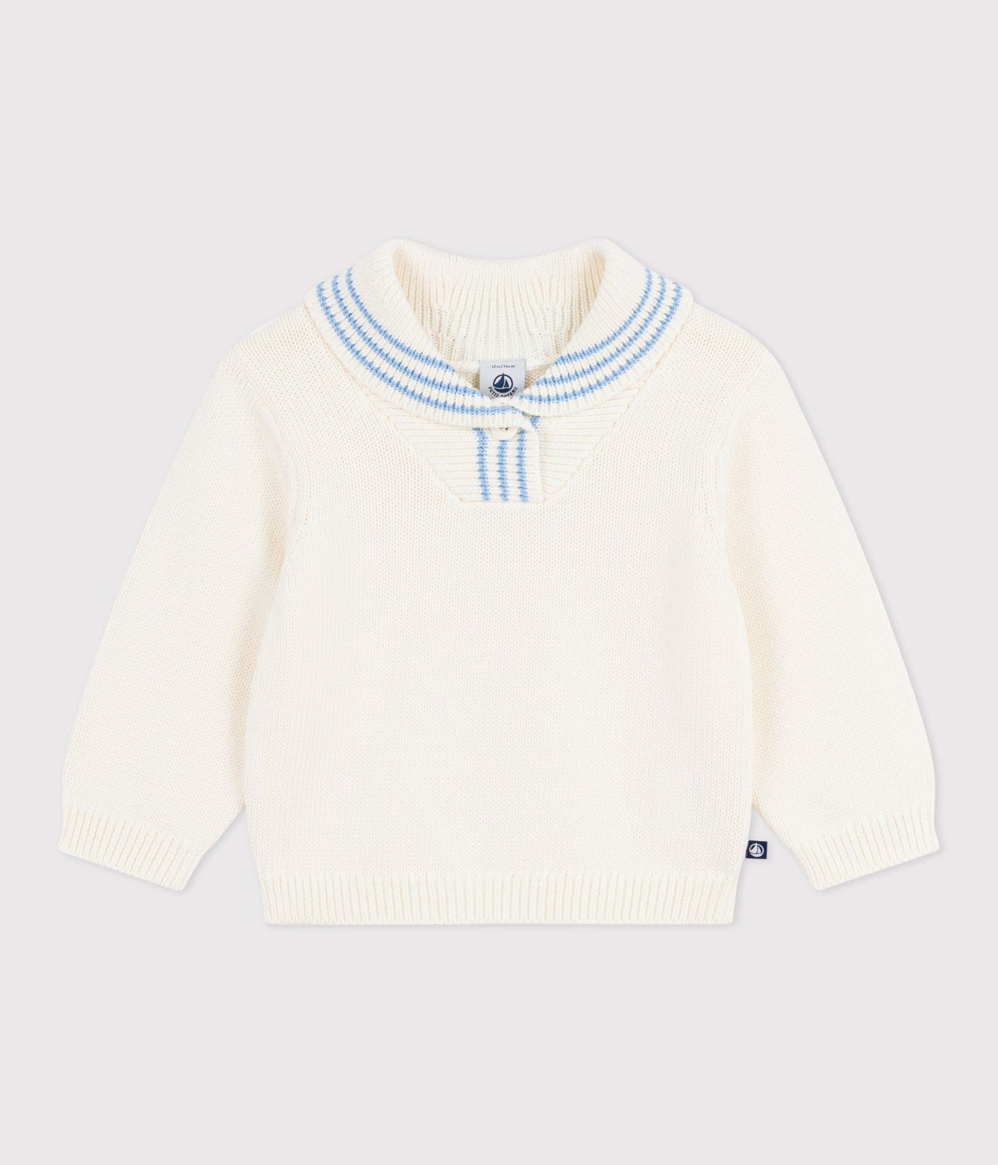 Pull bébé en coton à col châle rayé – F1