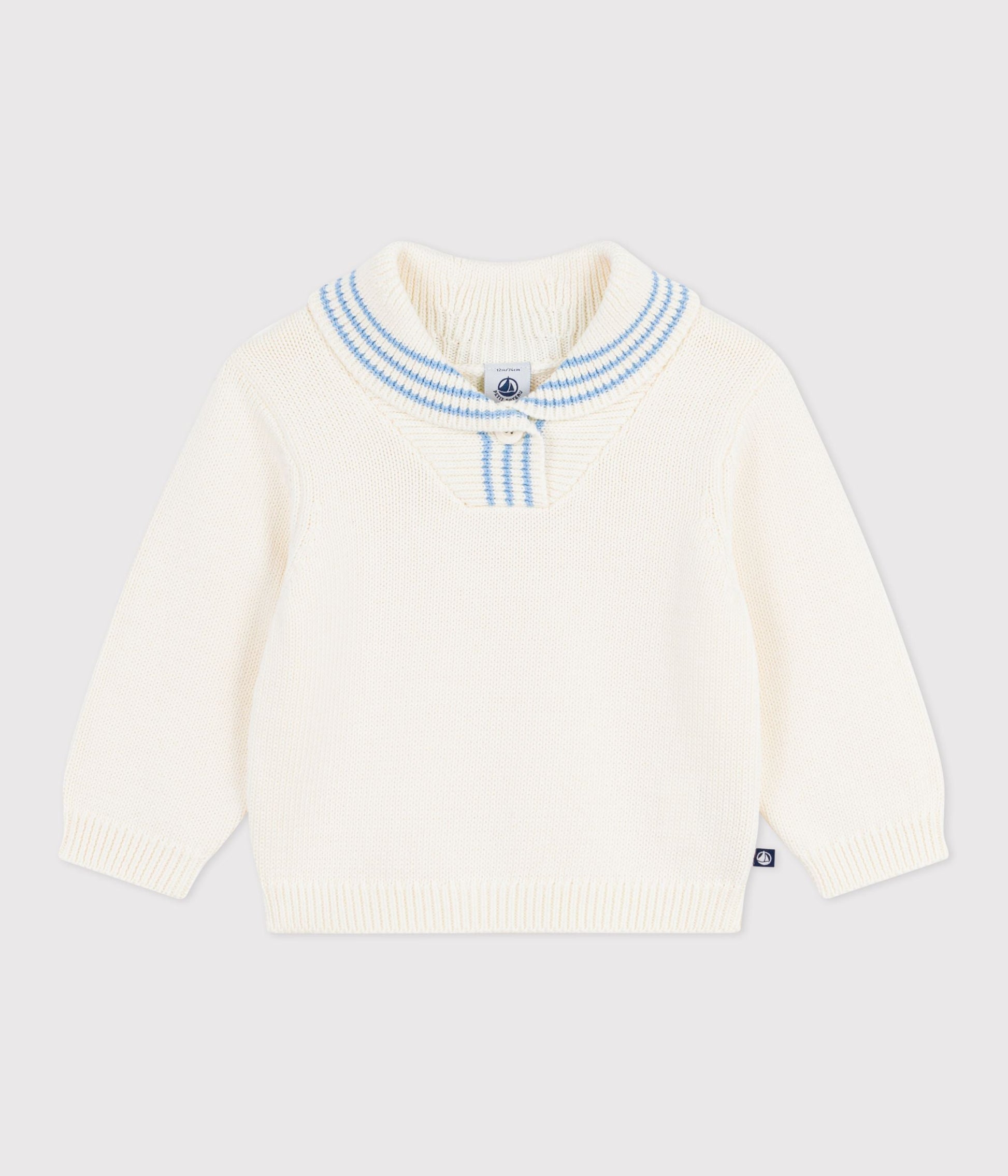 Pull bébé en coton à col châle rayé – F1