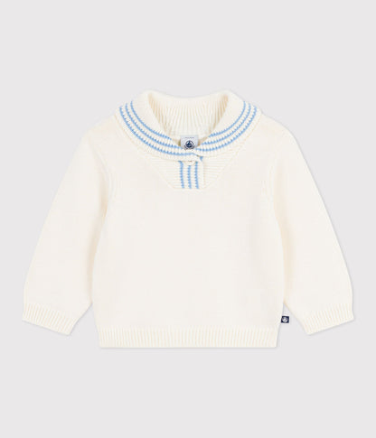 Pull bébé en coton à col châle rayé – F1