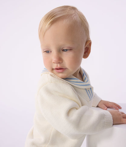 Pull bébé en coton à col châle rayé – J2