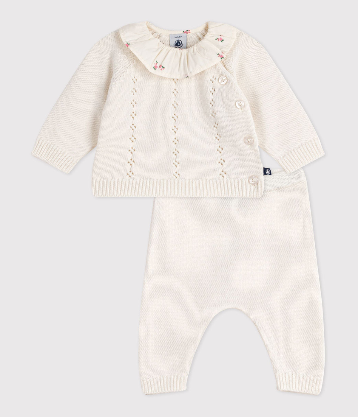 Ensemble 2 pièces bébé en laine et coton et colerette fleurie – F1