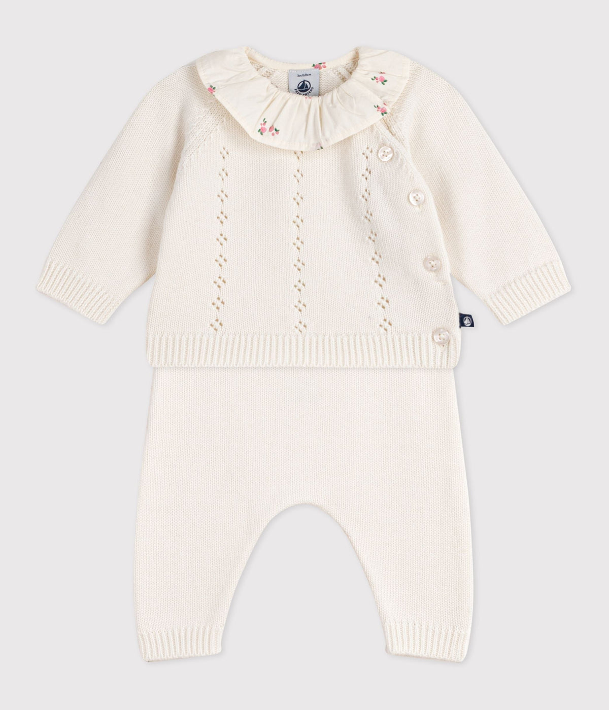 Ensemble 2 pièces bébé en laine et coton et colerette fleurie – F2