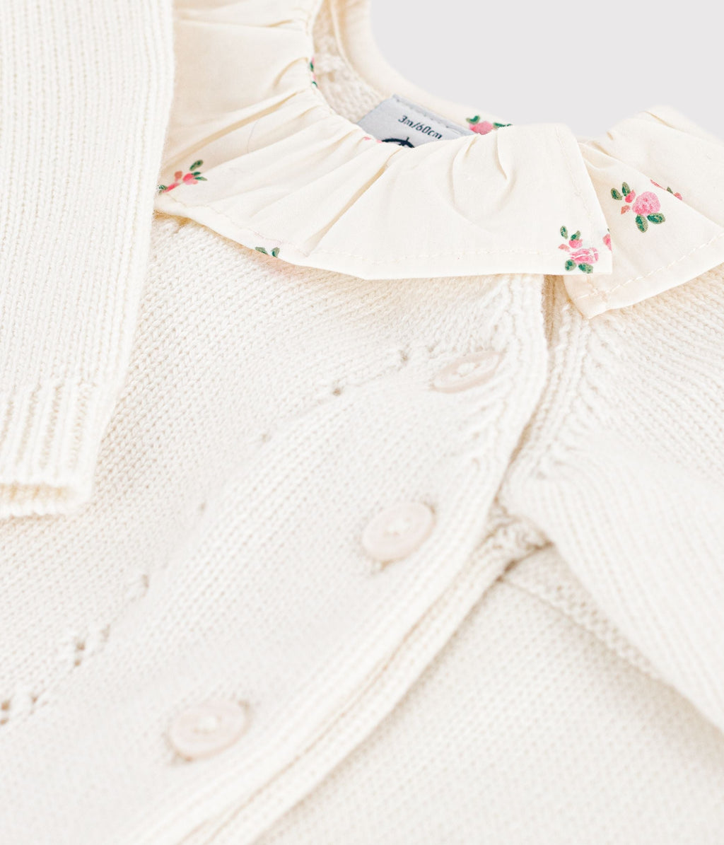 Ensemble 2 pièces bébé en laine et coton et colerette fleurie – Z1