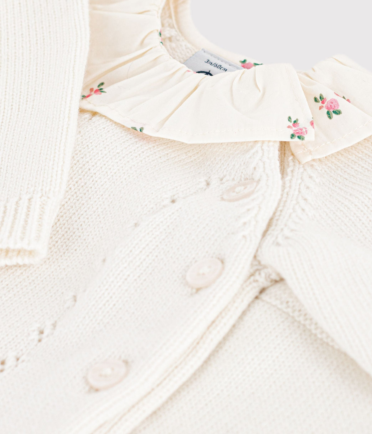 Ensemble 2 pièces bébé en laine et coton et colerette fleurie – Z1