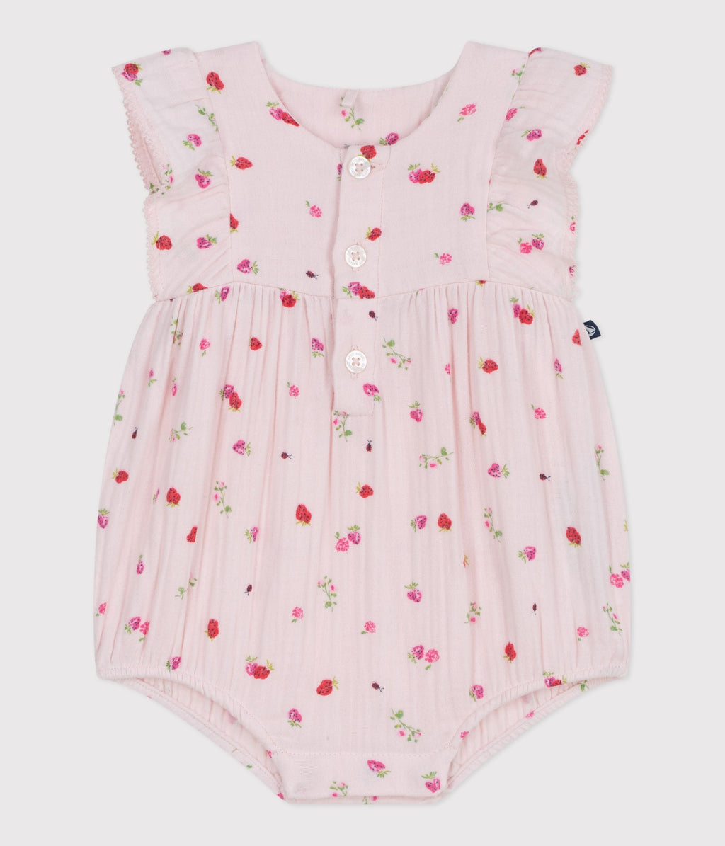 Barboteuse bébé en gaze de coton, imprimée fleurs – F1