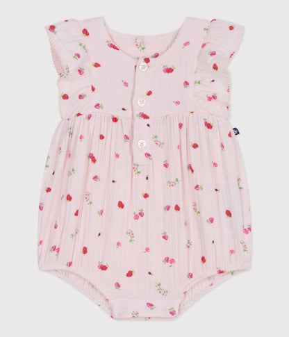 Barboteuse bébé en gaze de coton, imprimée fleurs – F1
