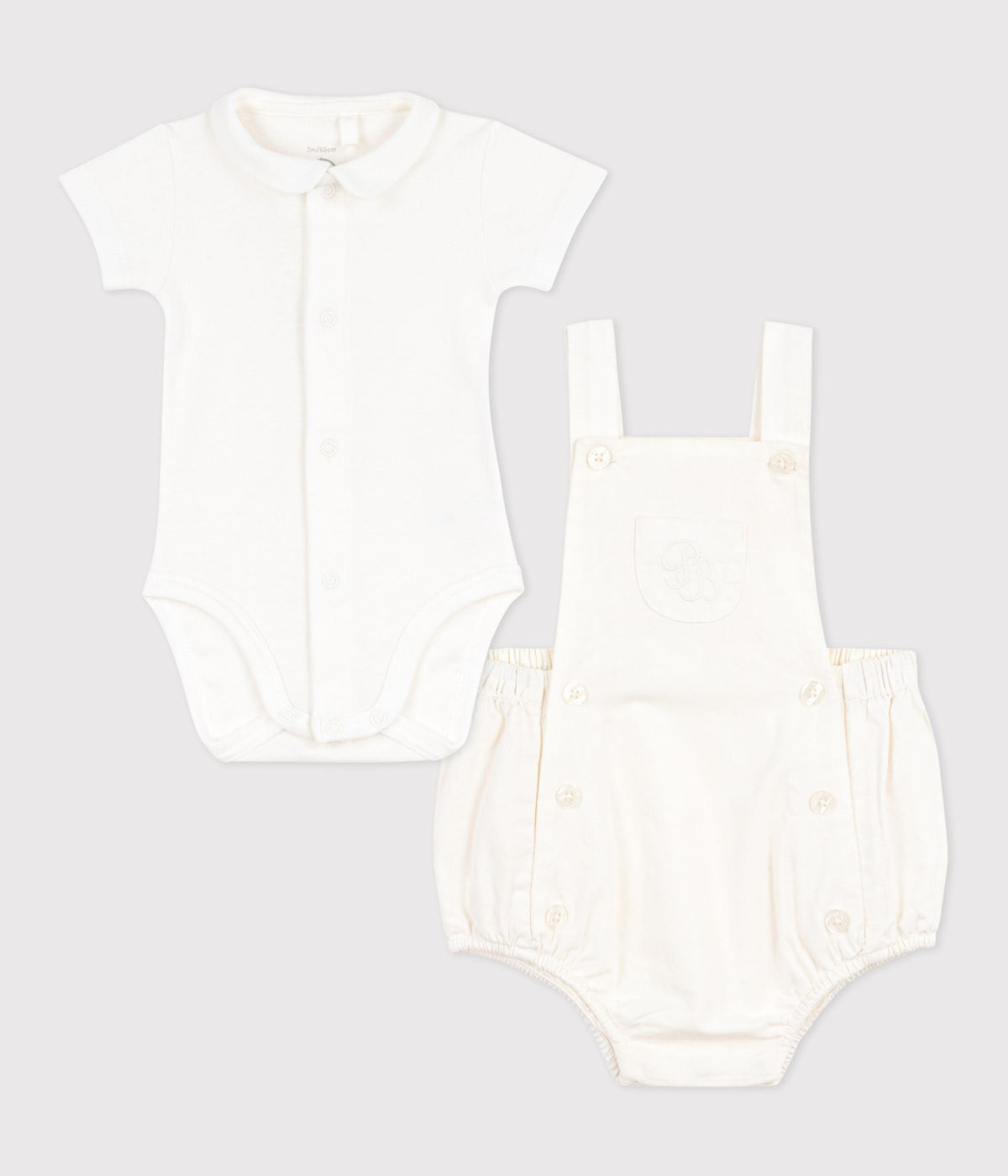 Ensemble 2 pièces bébé en coton/lin avec  détail brodé – F1