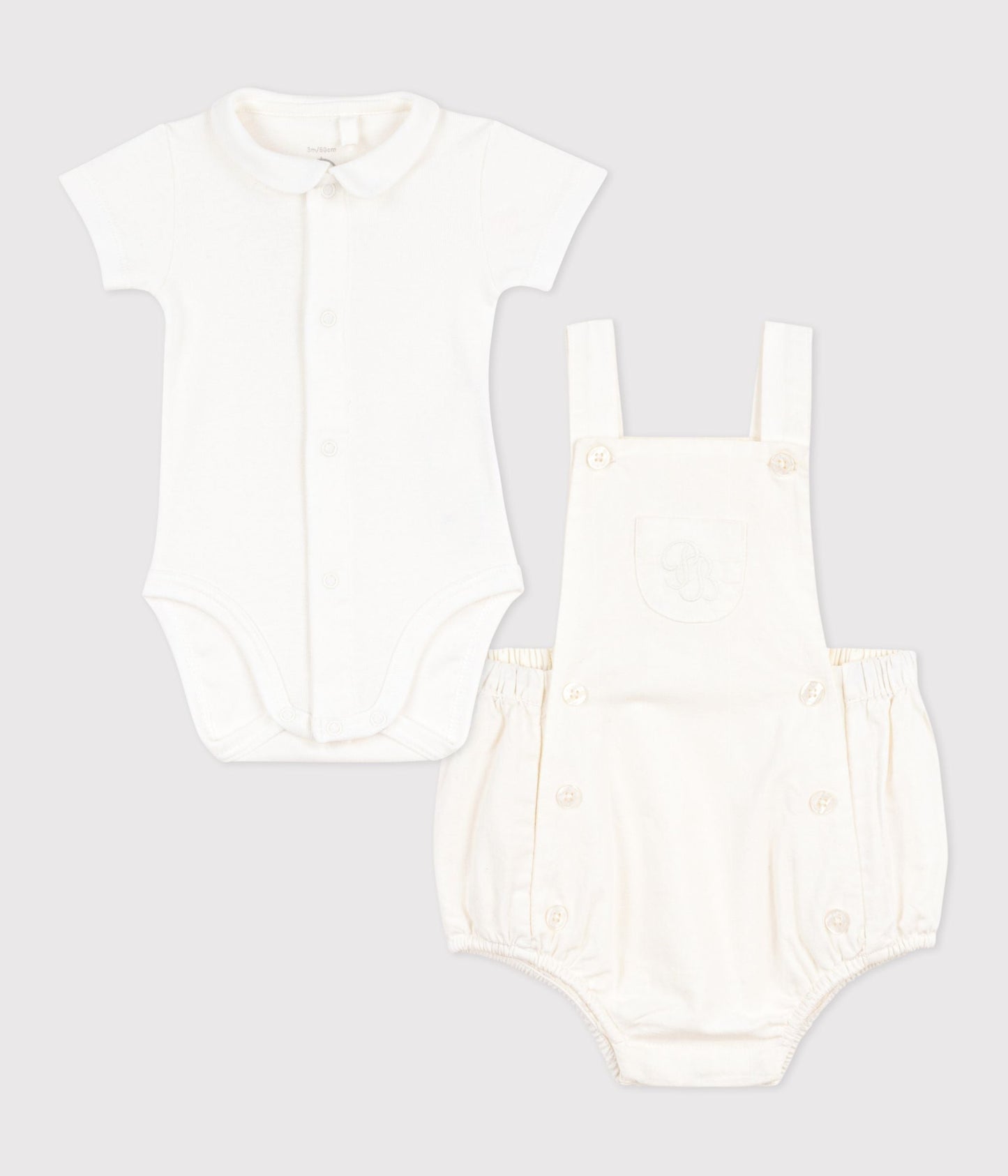 Ensemble 2 pièces bébé en coton/lin avec  détail brodé – F1