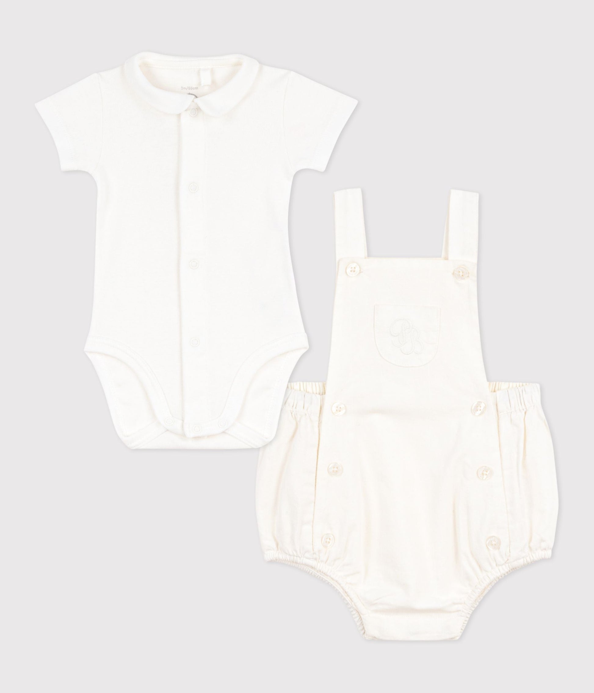 Ensemble 2 pièces bébé en coton/lin avec  détail brodé – F1