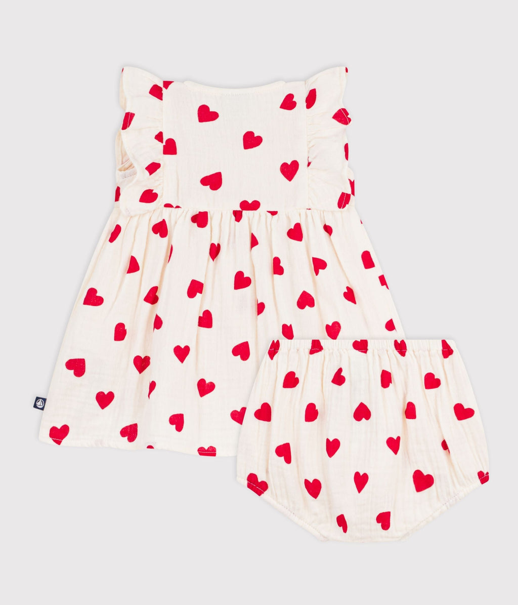 Robe bébé en coton avec son bloomer, imprimés cœurs – D1