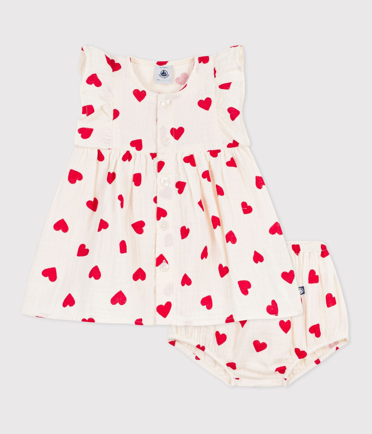Robe bébé en coton avec son bloomer, imprimés cœurs – F1