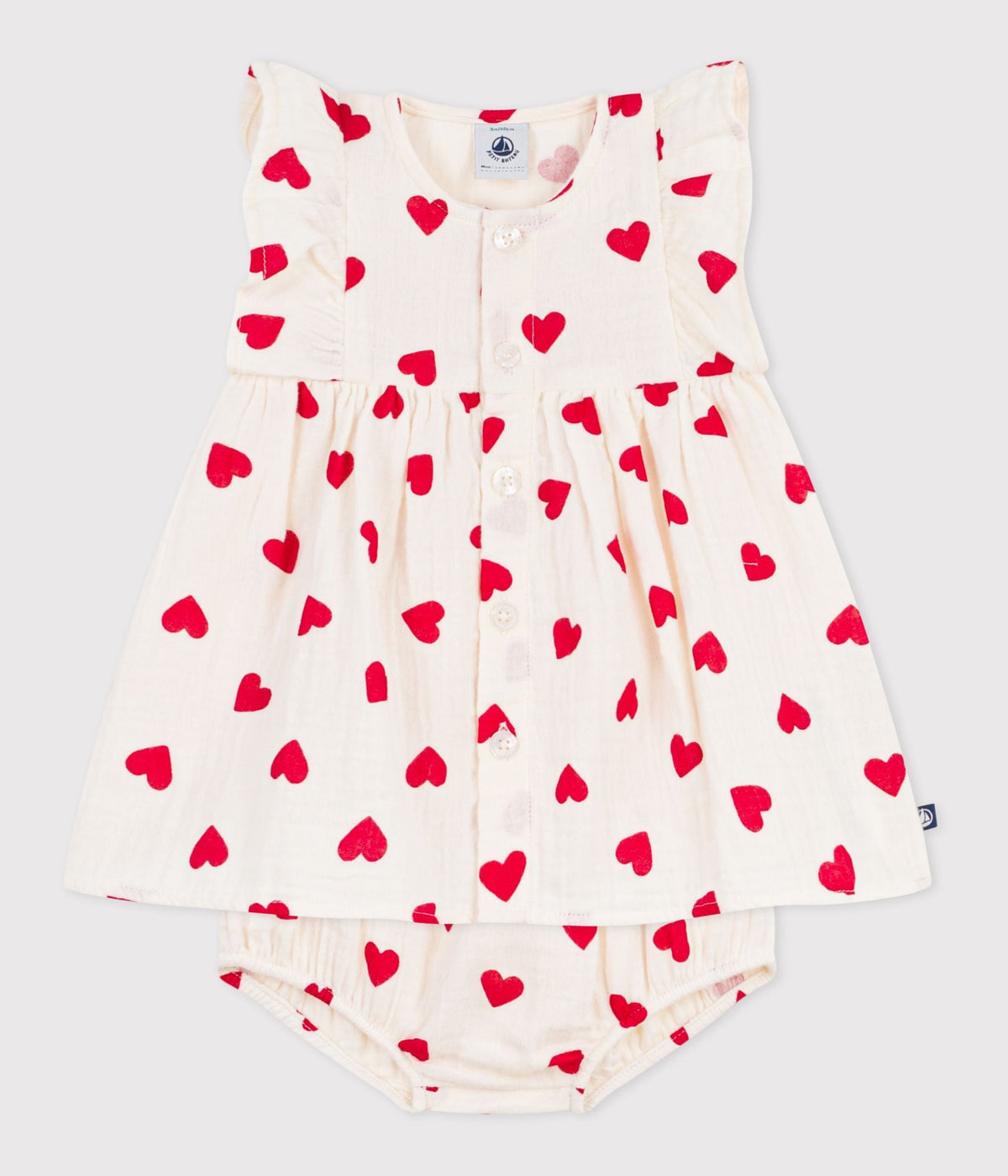Robe bébé en coton avec son bloomer, imprimés cœurs – F2