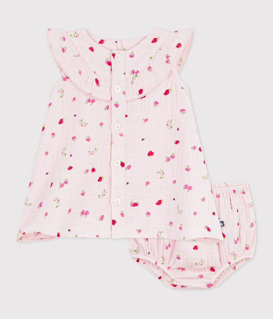 Robe bébé en coton avec son bloomer, imprimés fleurs – F1
