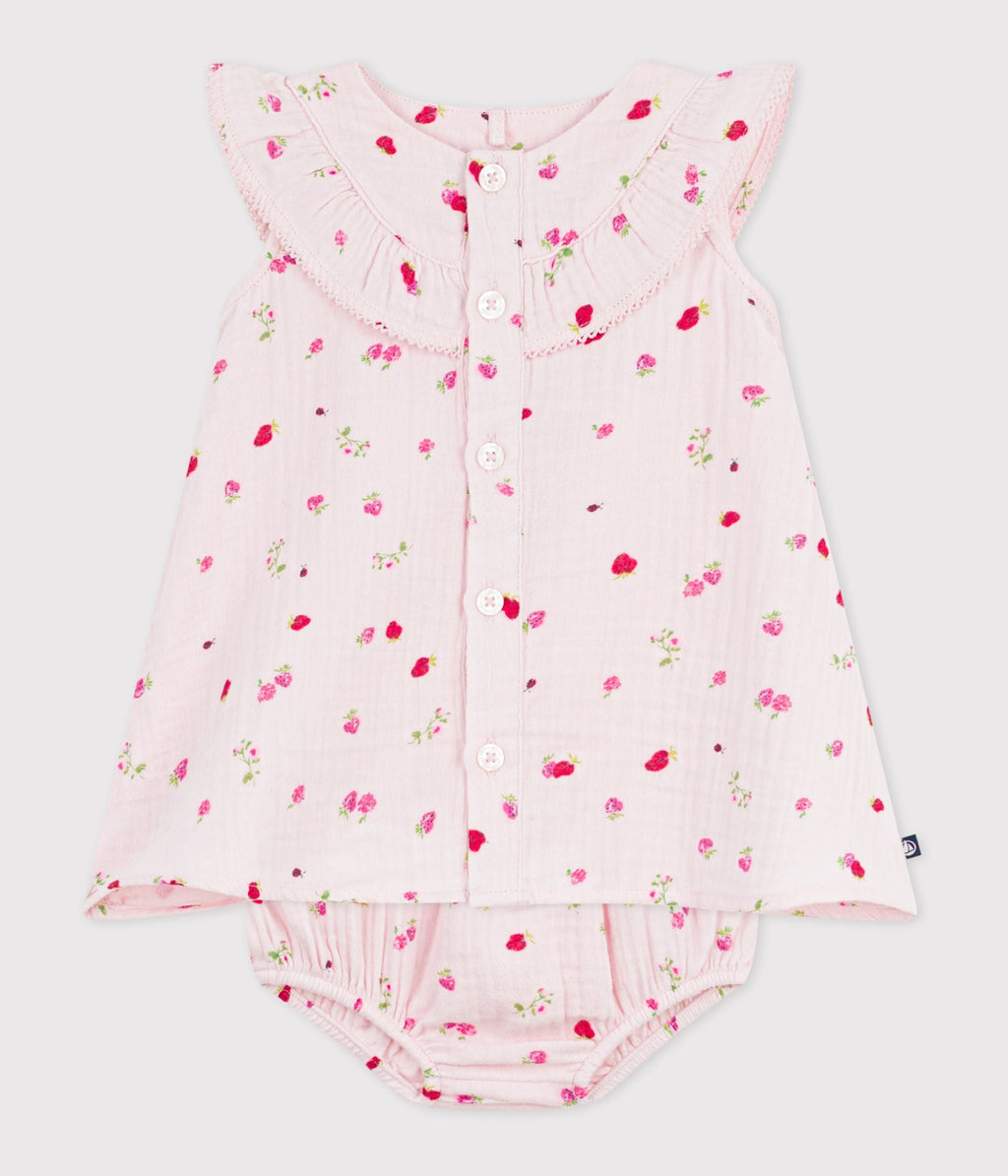 Robe bébé en coton avec son bloomer, imprimés fleurs – F2