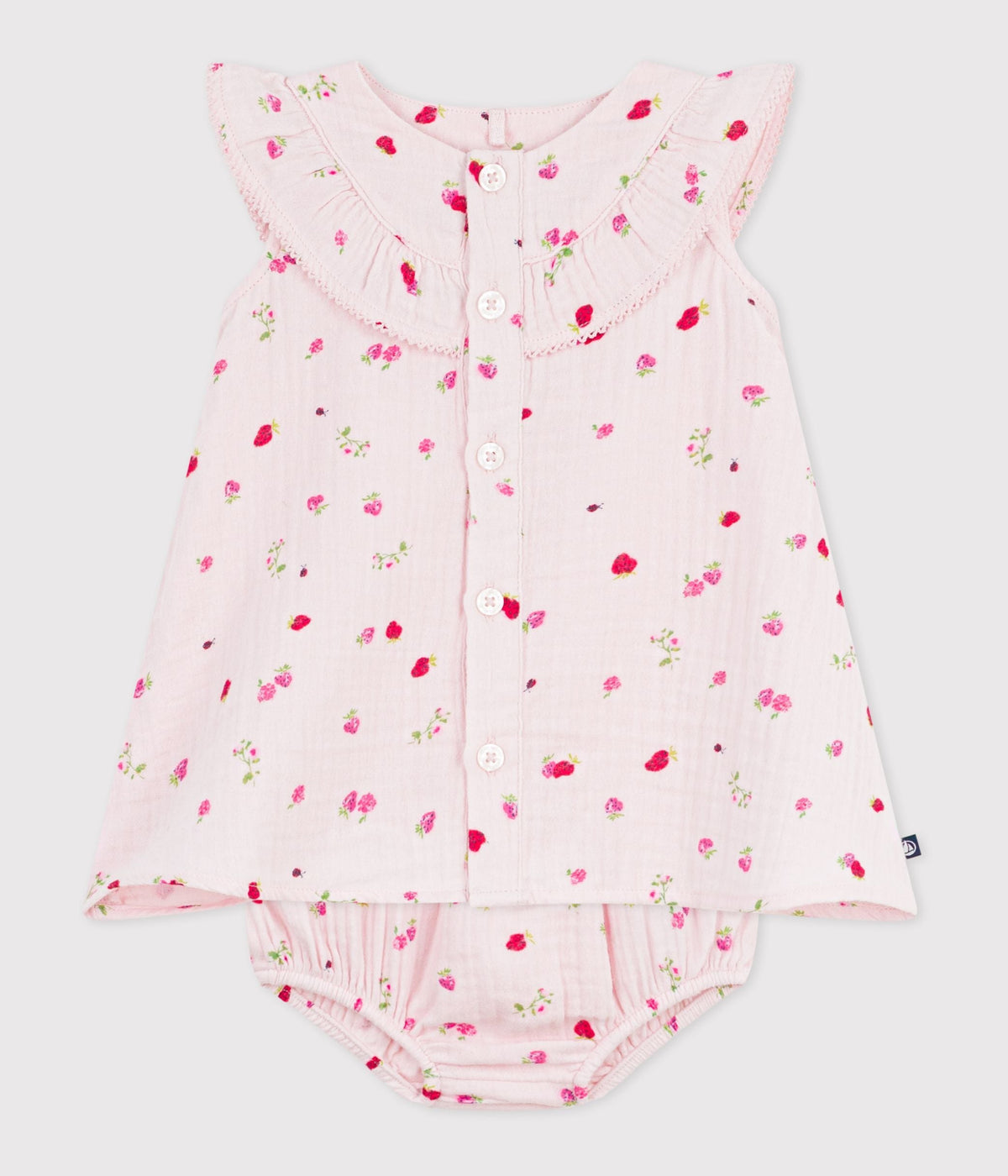 Robe bébé en coton avec son bloomer, imprimés fleurs – F2