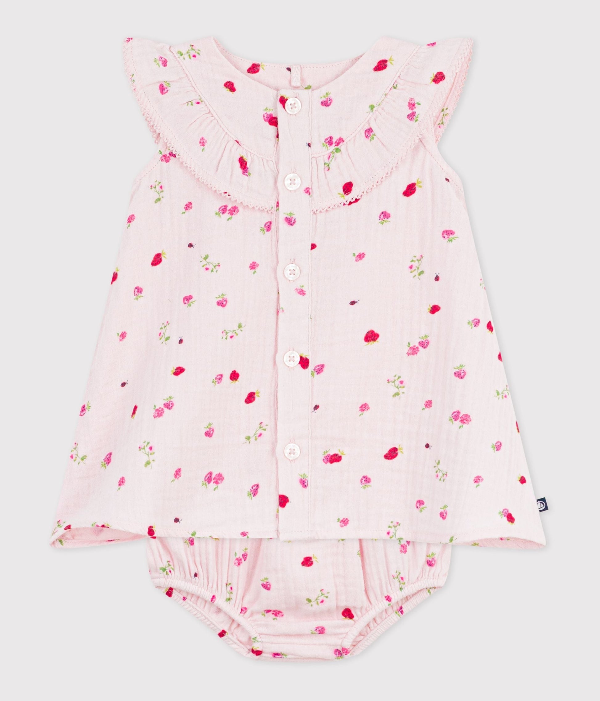 Robe bébé en coton avec son bloomer, imprimés fleurs – F2