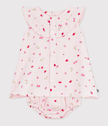 Robe bébé en coton avec son bloomer, imprimés fleurs – F2