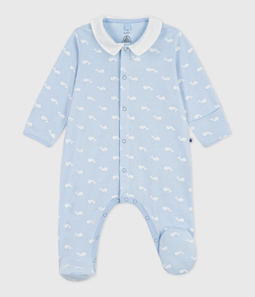 Pyjama bébé en coton à col imprimé baleine – F1
