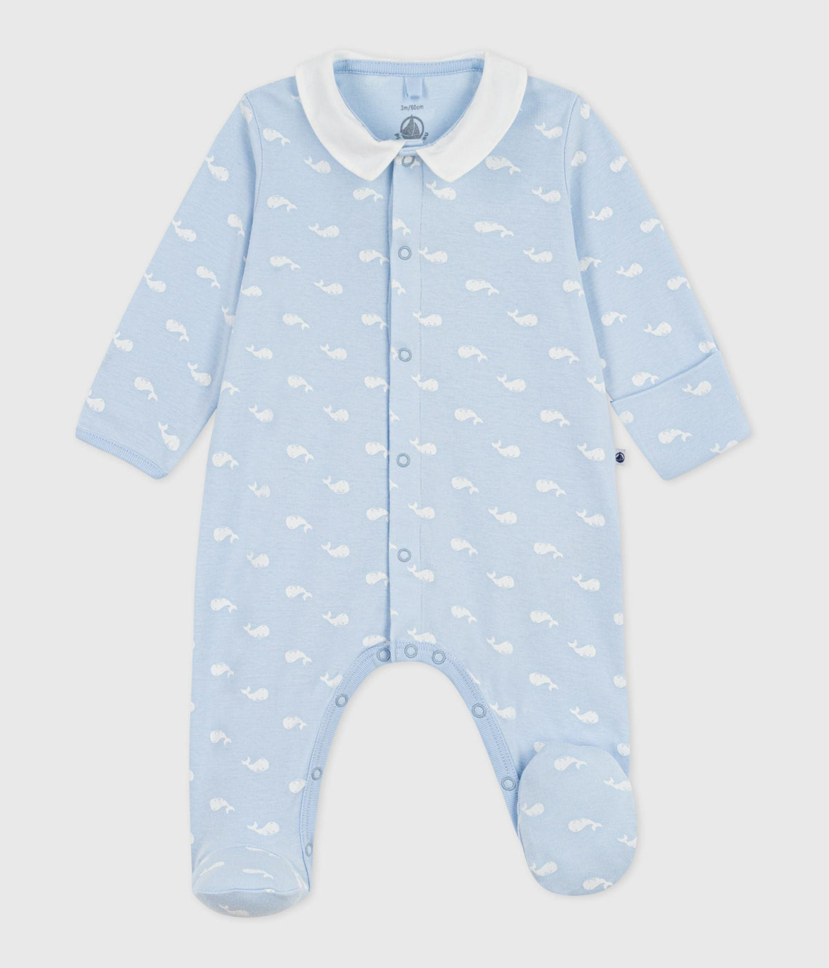 Pyjama bébé en coton à col imprimé baleine – F1