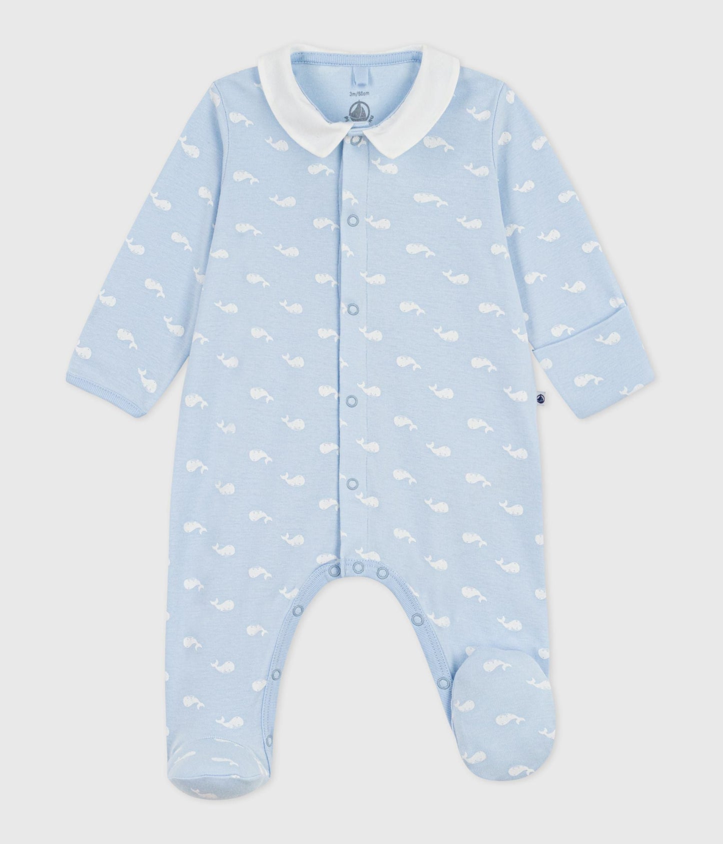 Pyjama bébé en coton à col imprimé baleine – F1