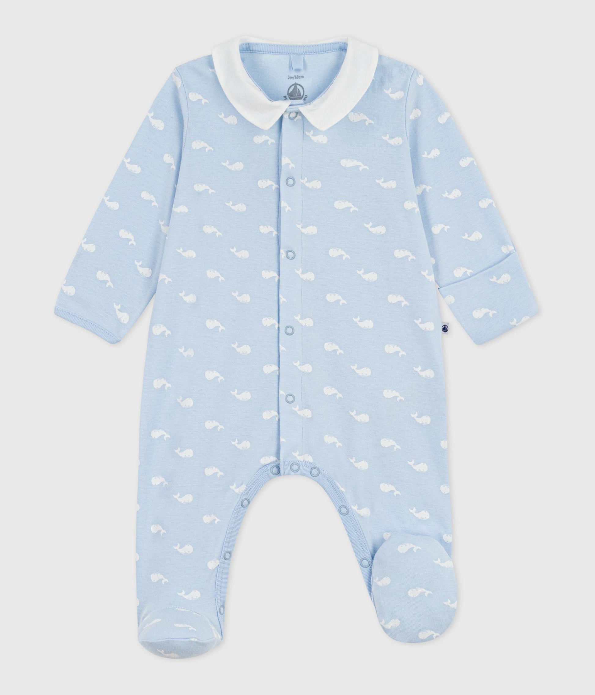 Pyjama bébé en coton à col imprimé baleine – F1
