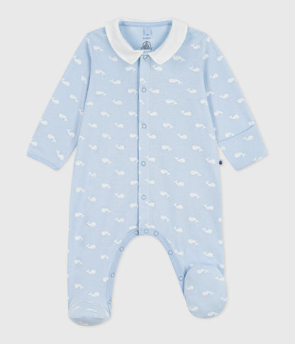 Pyjama bébé en coton à col imprimé baleine – F1