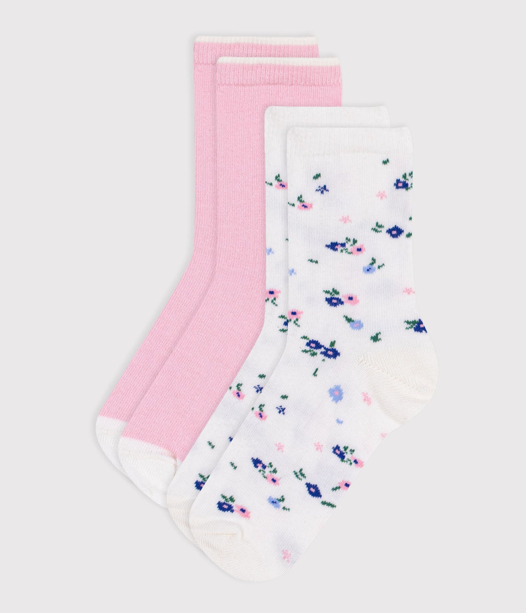 2 paires de chaussettes enfant fille en coton imprimé à fleurs – F1