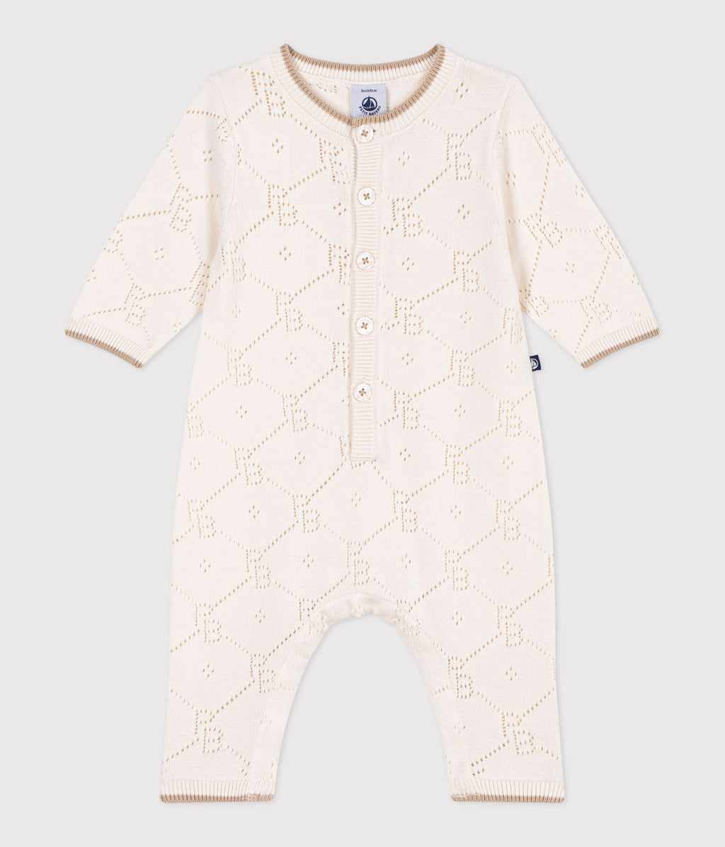 Combinaison longue bébé en tricot de coton ajouré – F1