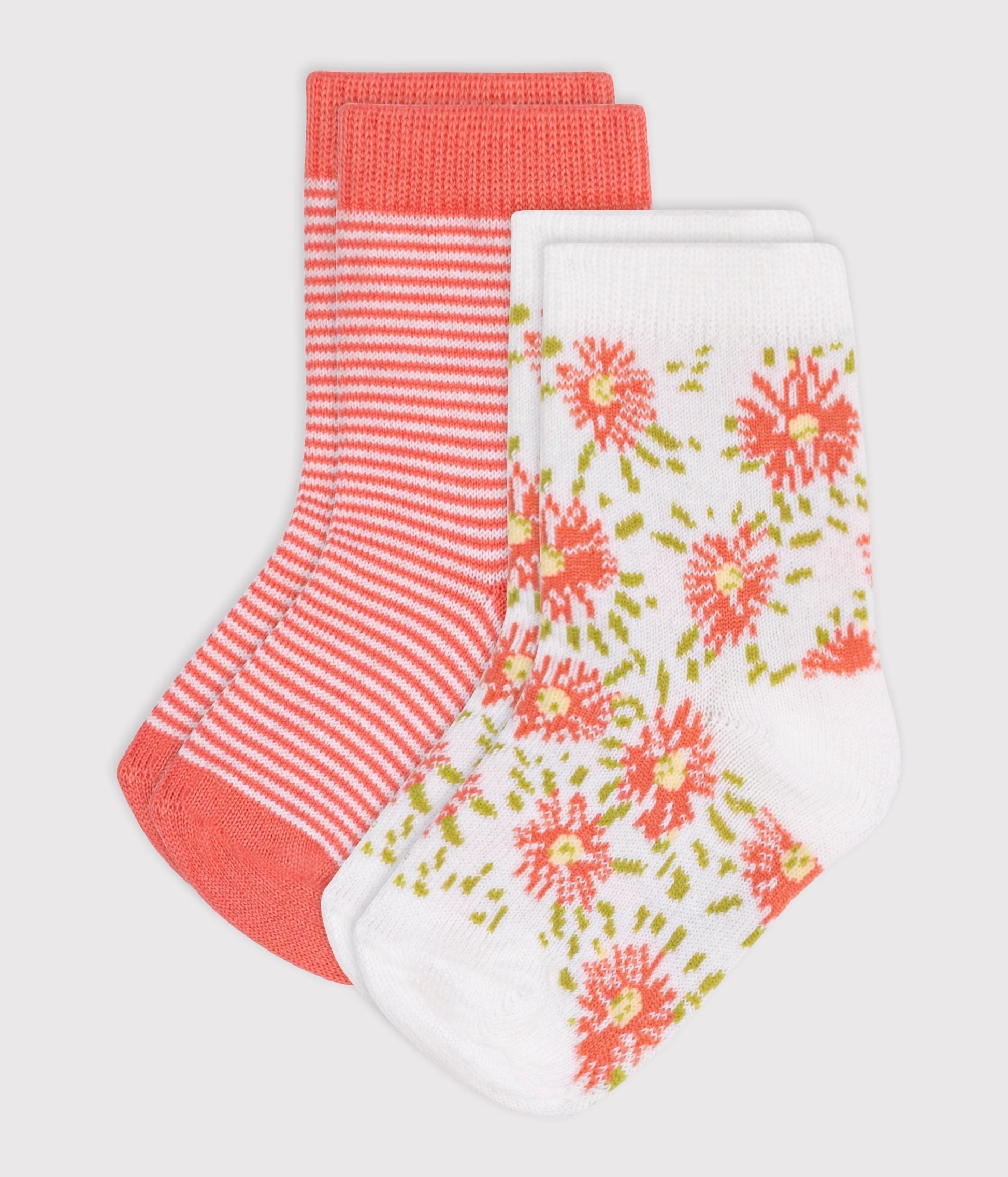 2 paires de chaussettes bébé en coton imprimé fleurs – F1