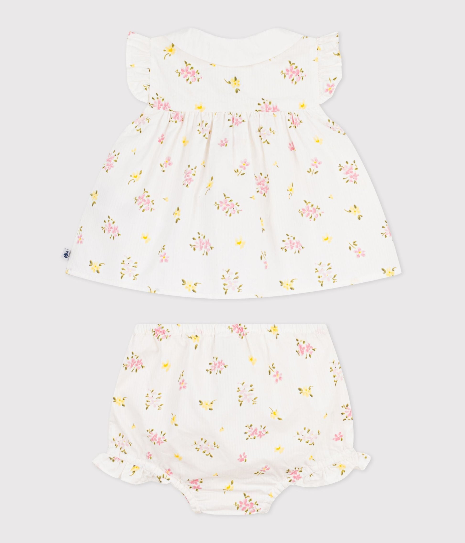 Ensemble 2 pièces bébé en coton, blouse et bloomer imprimés fleurs – D1