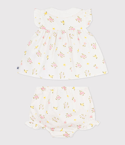 Ensemble 2 pièces bébé en coton, blouse et bloomer imprimés fleurs – D1