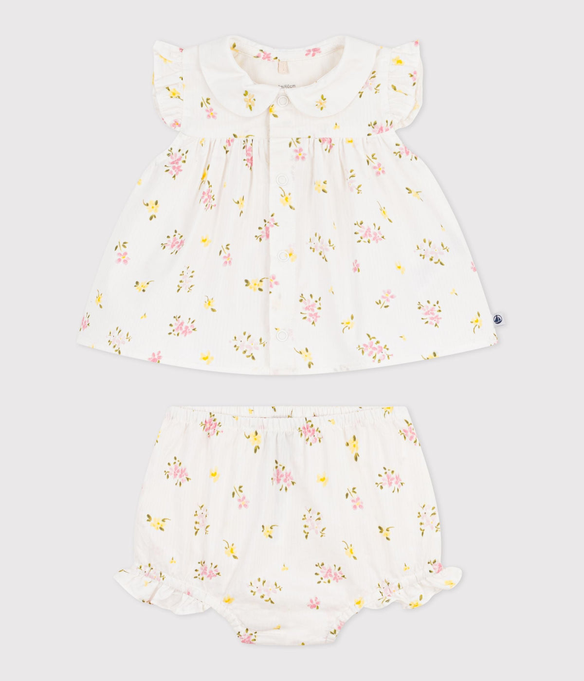 Ensemble 2 pièces bébé en coton, blouse et bloomer imprimés fleurs – F1