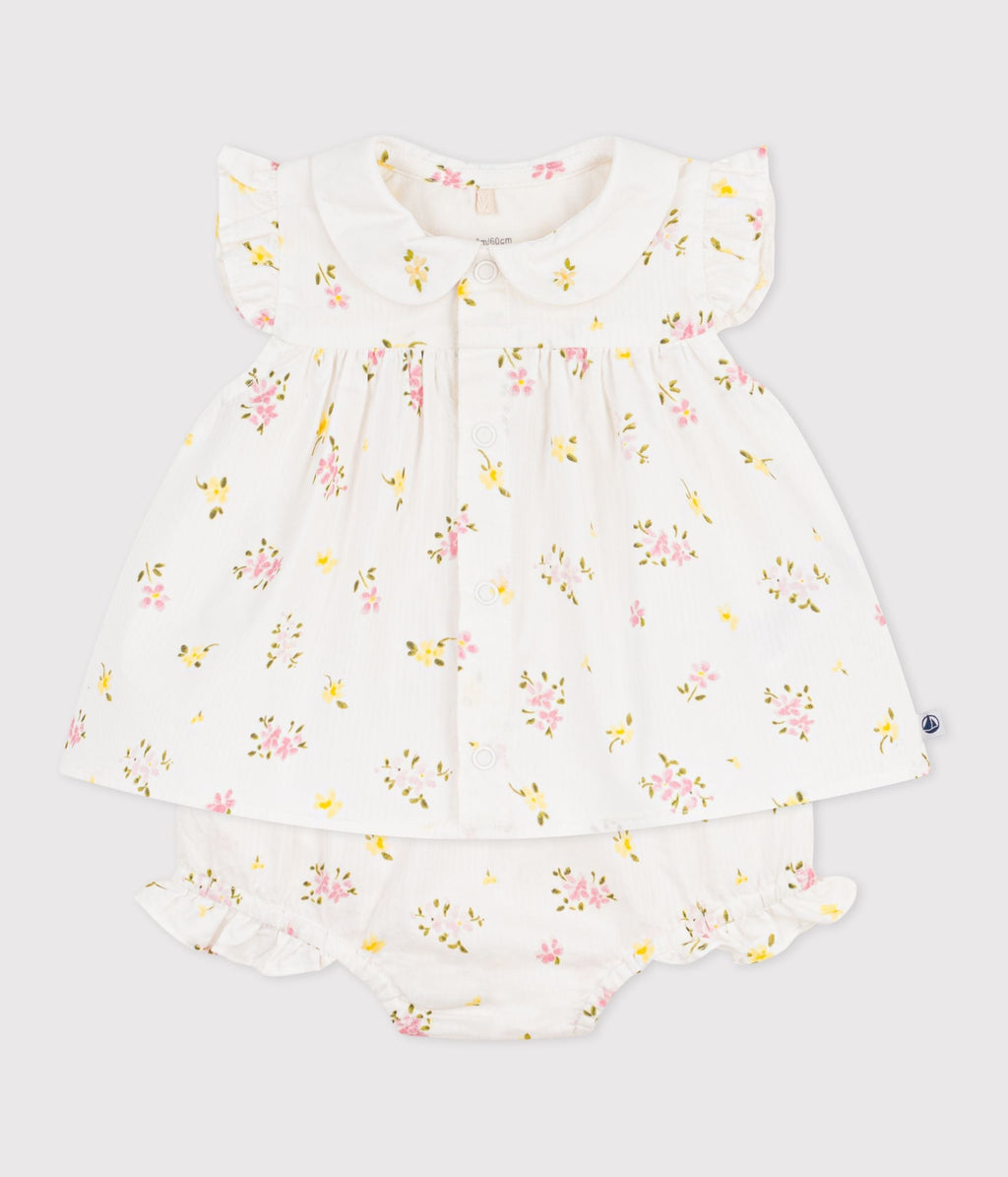 Ensemble 2 pièces bébé en coton, blouse et bloomer imprimés fleurs – F2