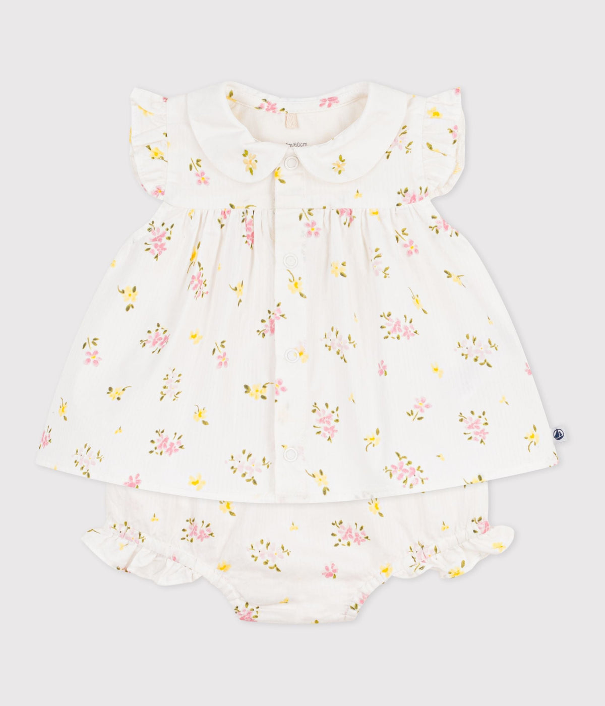 Ensemble 2 pièces bébé en coton, blouse et bloomer imprimés fleurs – F2