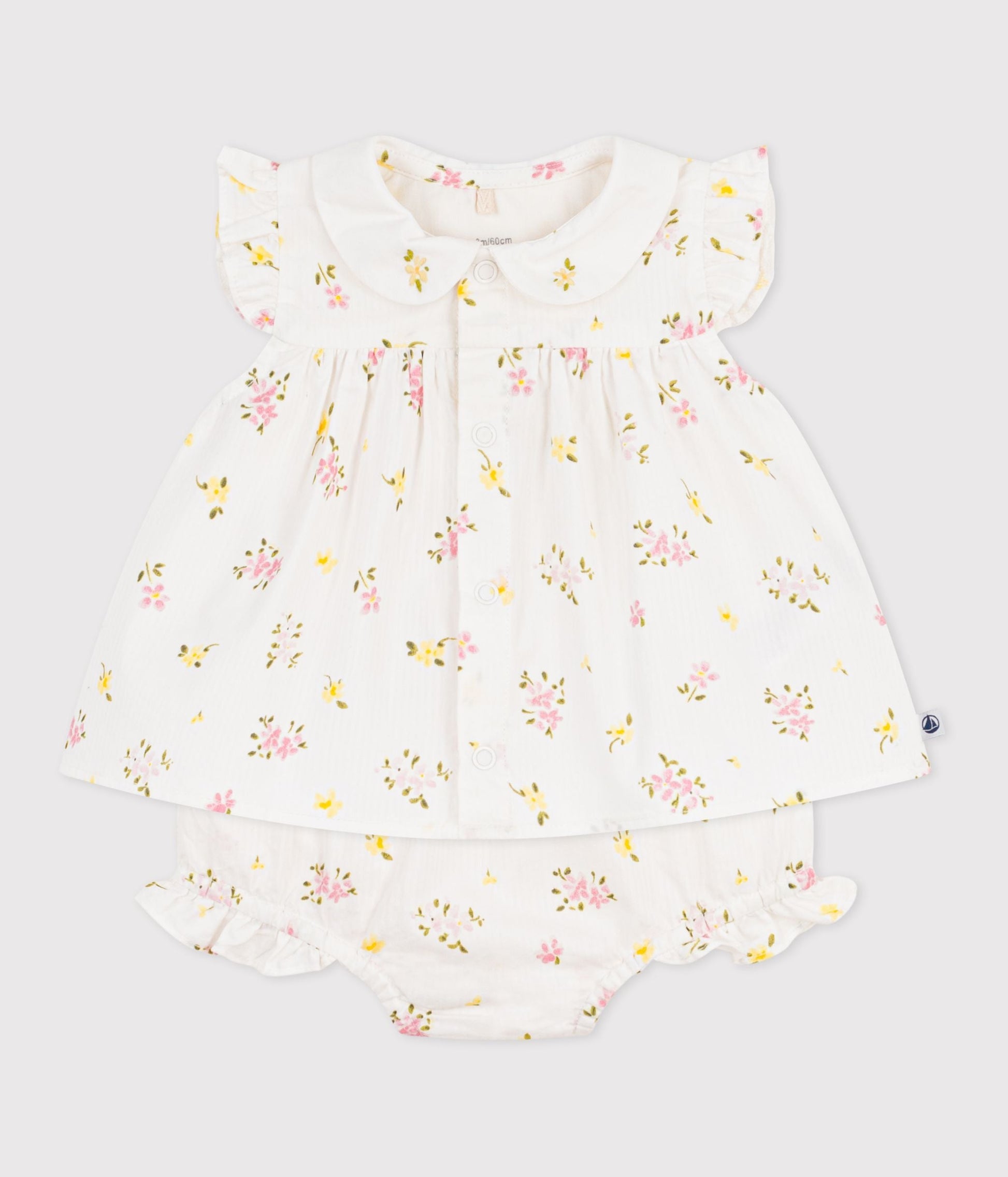 Ensemble 2 pièces bébé en coton, blouse et bloomer imprimés fleurs – F2