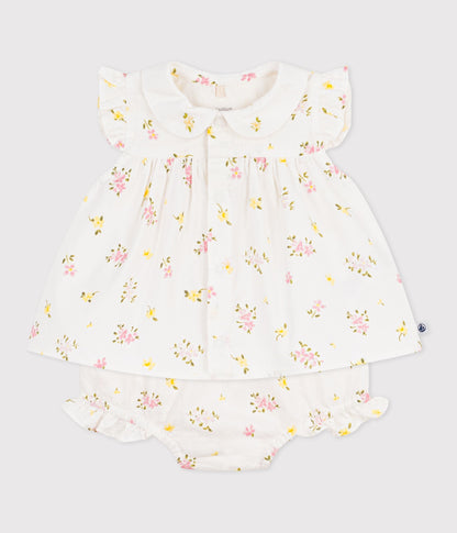 Ensemble 2 pièces bébé en coton, blouse et bloomer imprimés fleurs – F2