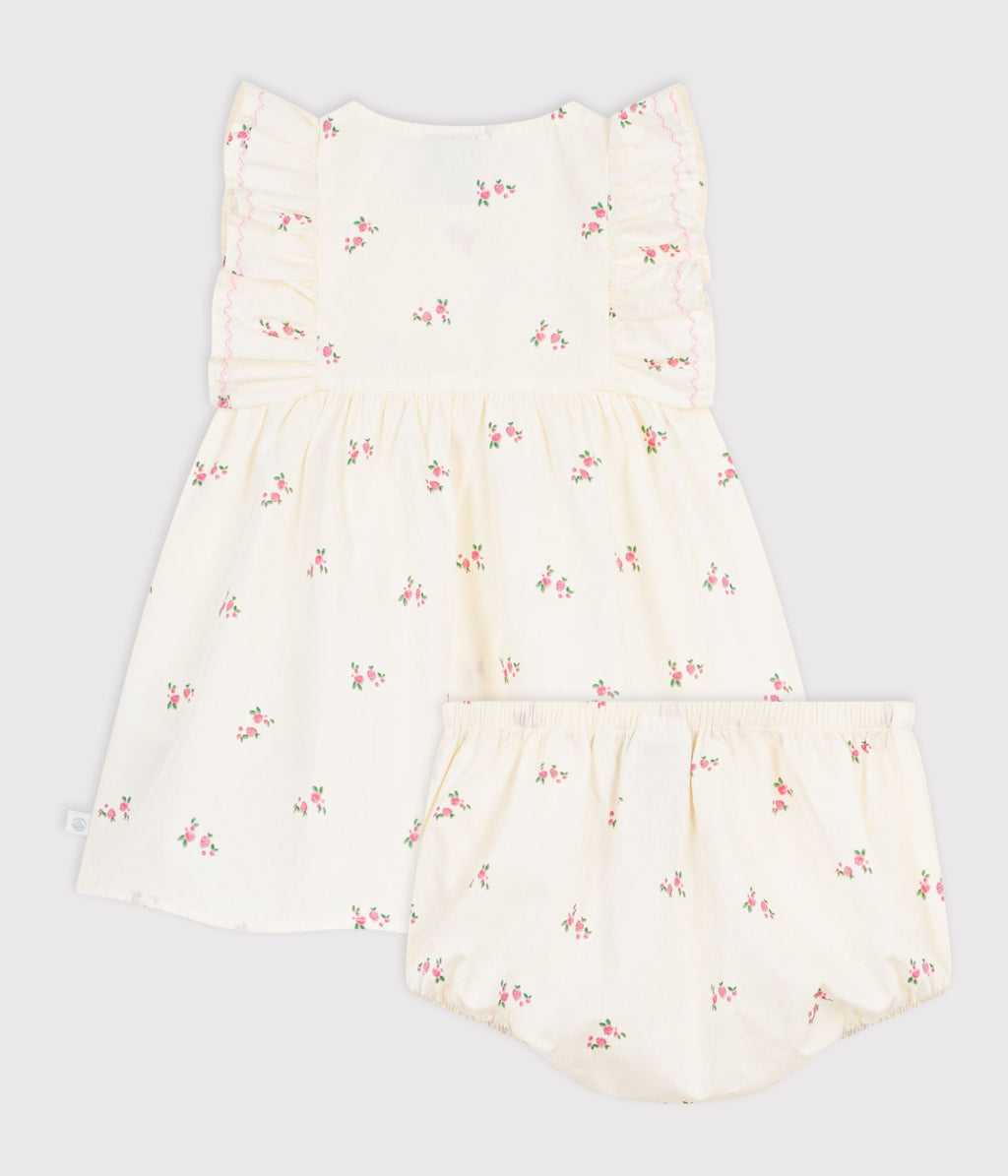 Robe bébé en coton avec son bloomer, imprimés fleurs – D1