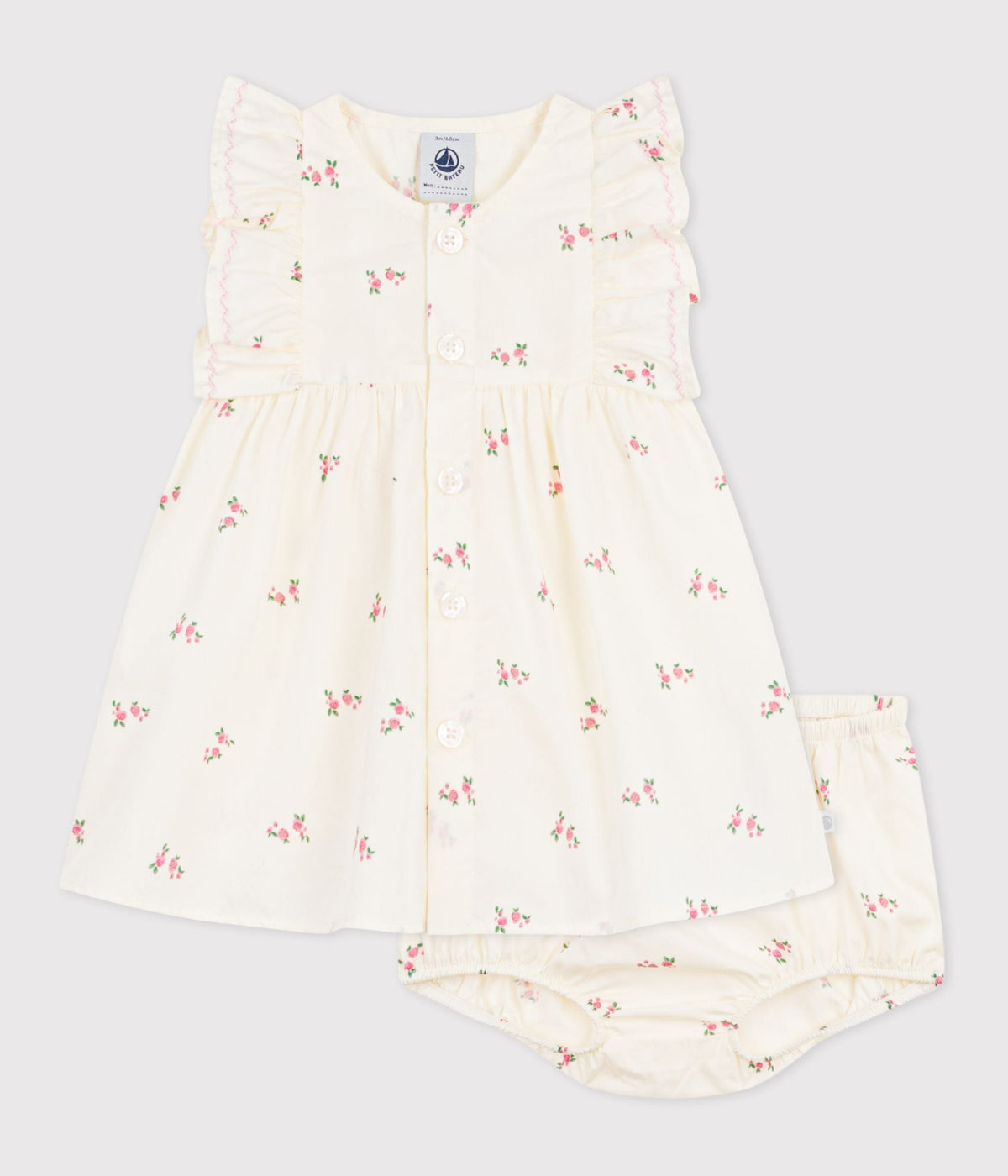 Robe bébé en coton avec son bloomer, imprimés fleurs – F1