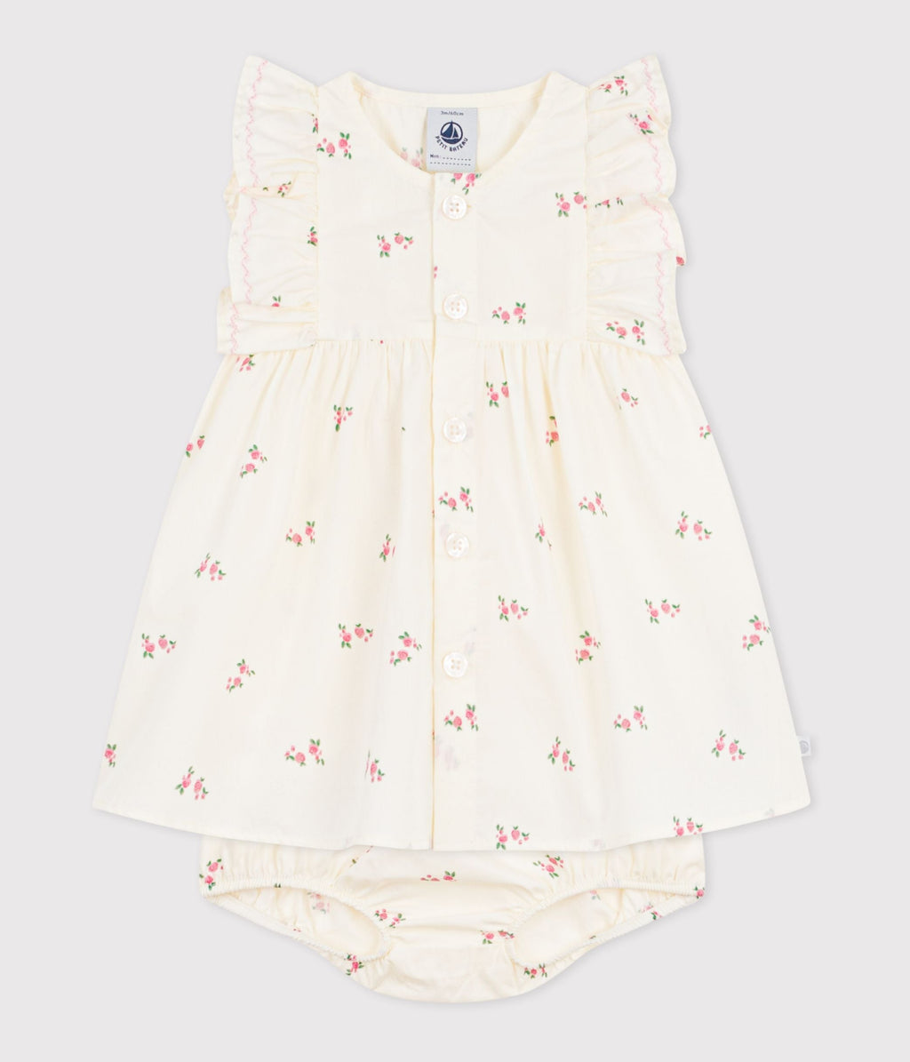 Robe bébé en coton avec son bloomer, imprimés fleurs – F2