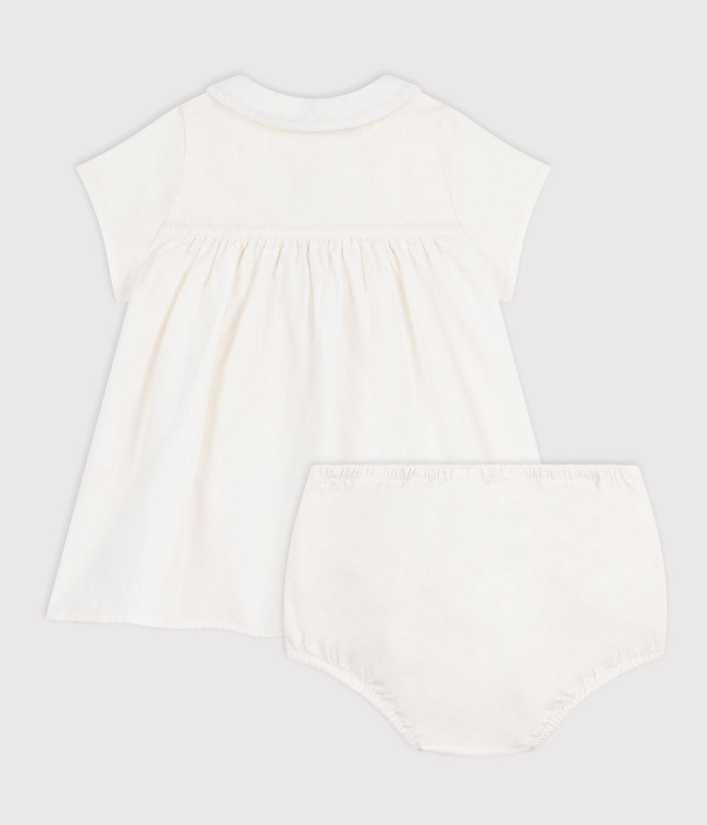 Robe bébé en coton/lin avec son bloomer, avec détail brodé – D1