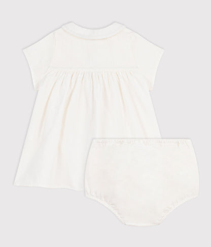Robe bébé en coton/lin avec son bloomer, avec détail brodé – D1