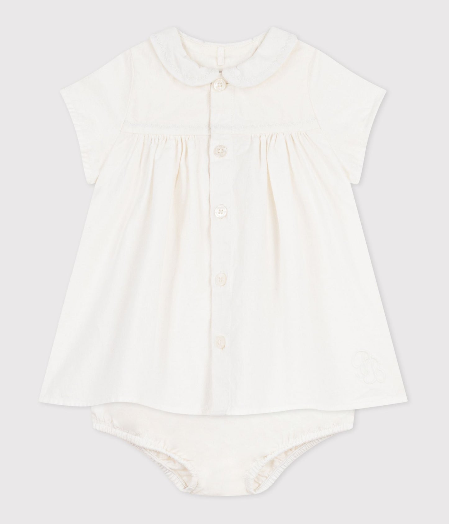 Robe bébé en coton/lin avec son bloomer, avec détail brodé – F2
