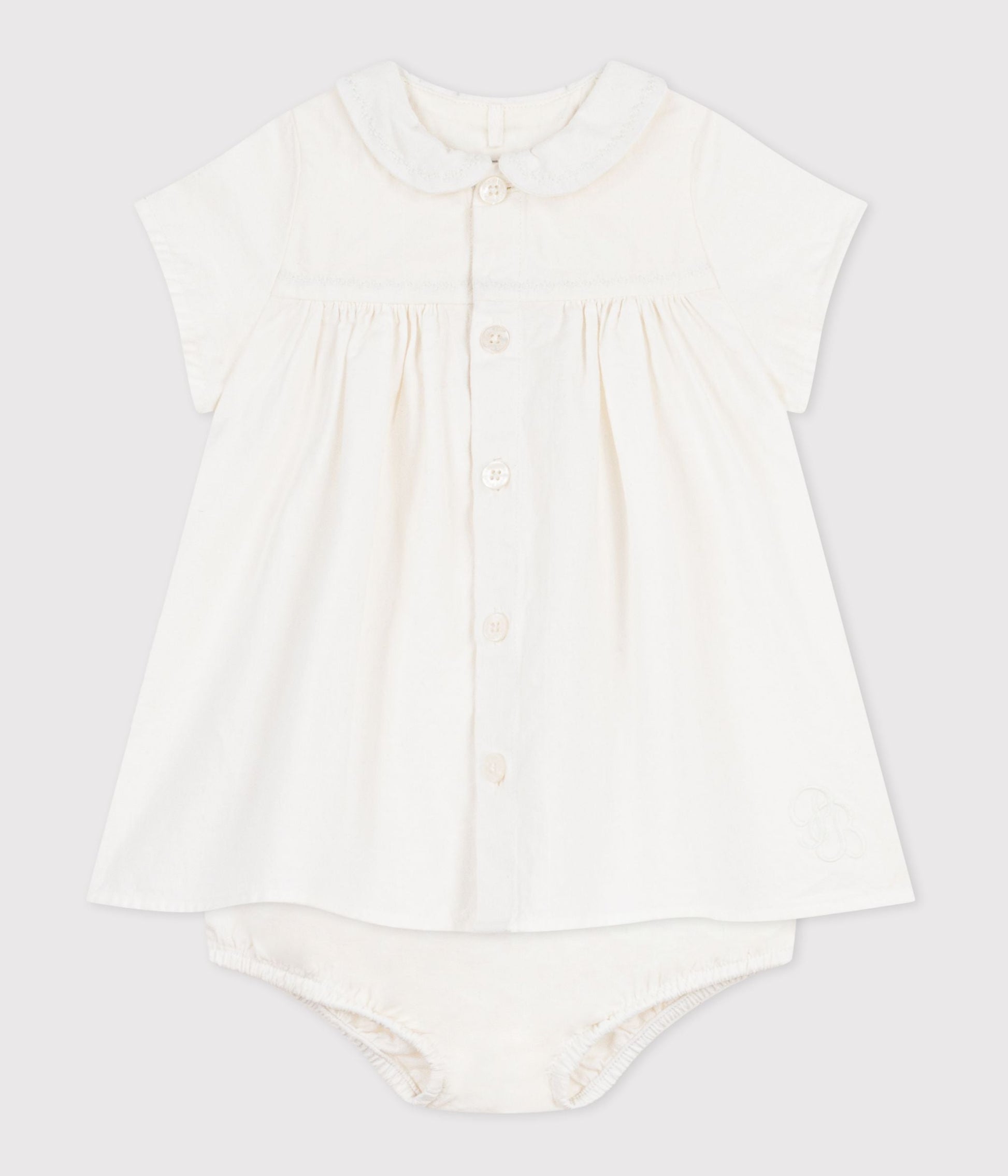 Robe bébé en coton/lin avec son bloomer, avec détail brodé – F2