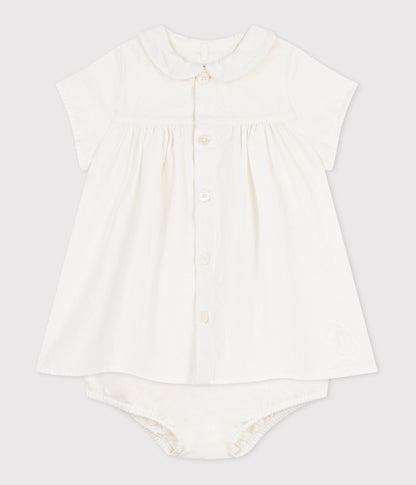 Robe bébé en coton/lin avec son bloomer, avec détail brodé – F2