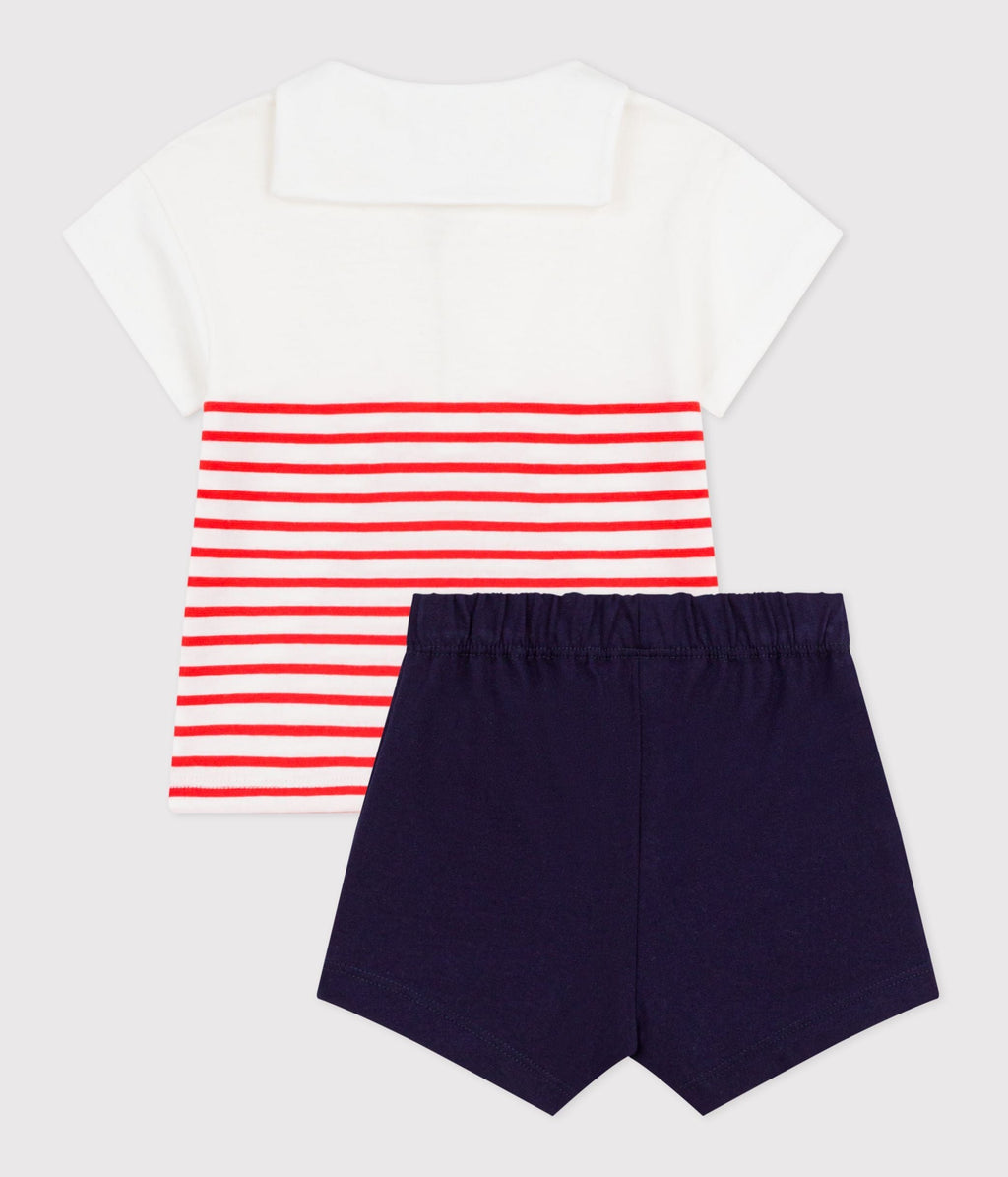 Ensemble bébé 2 pièces en coton, tee-shirt à col marin – D1