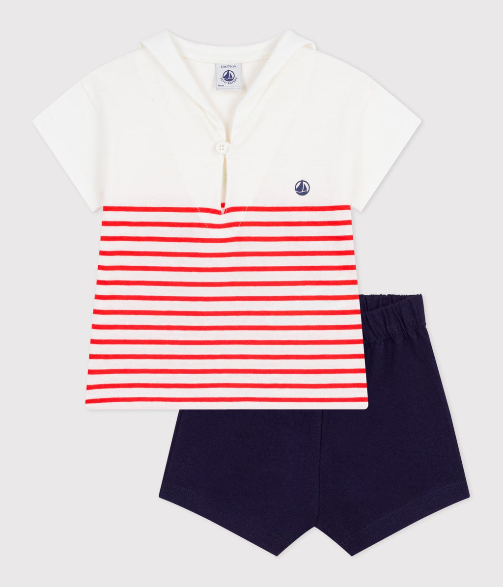 Ensemble bébé 2 pièces en coton, tee-shirt à col marin – F1